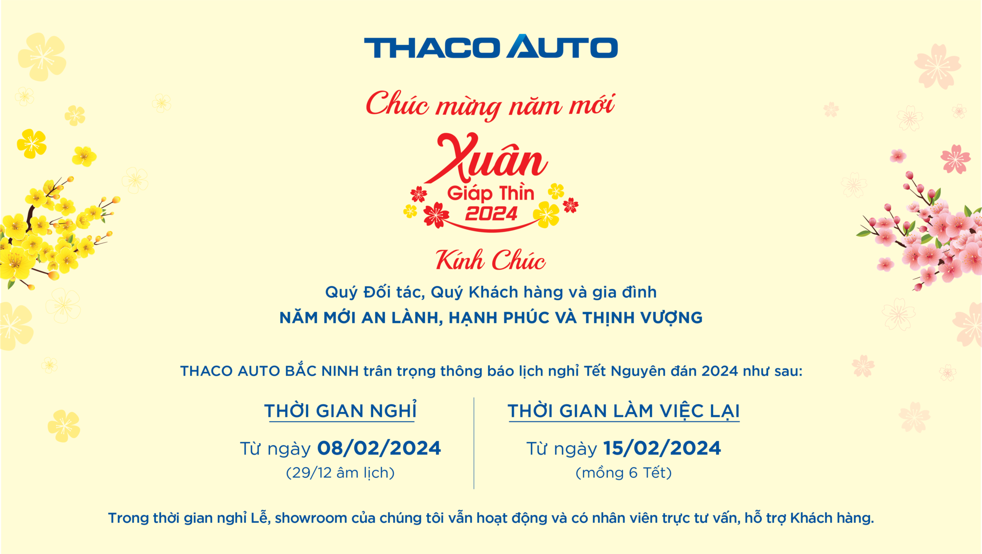 Thông tin cho khách hàng, đối tác về thời gian nghỉ Tết Nguyên Đán của Cty TT trên Zalo_Viber_Messenger